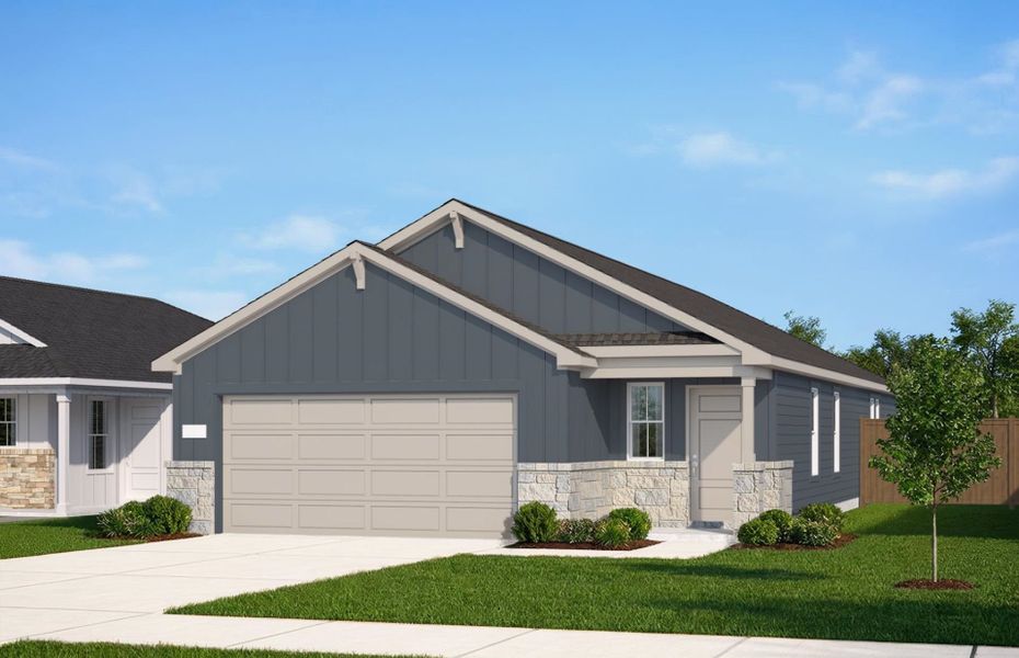 Representative exterior photo of a completed home built from the Afton by Pulte Homes in Saddleback at Santa Rita Ranch, Liberty Hill, TX (Image 22).