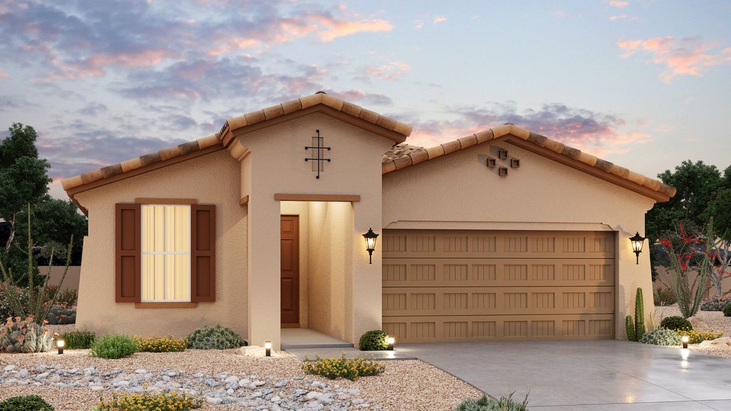 Representative exterior photo of a completed home built from the Acacia - Castillo by Brightland Homes in Castillo at Anderson Parc, Buckeye, AZ (Image 1).