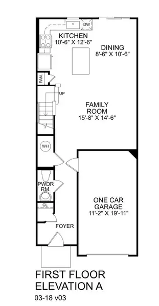 2D floor plan layout for the End Unit Odessa by Ryan Homes in Crescent Cove, Summerville, SC (Image 2).