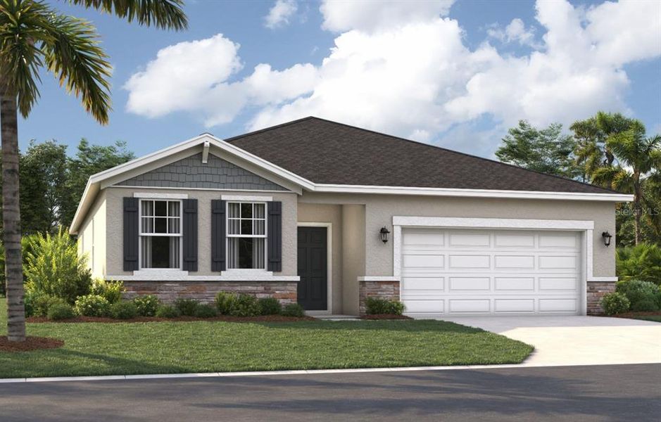 Front exterior of a new home in Village at Windsor Reserve, Eagle Lake, FL, highlighting curb appeal (Image 1). Front exterior of a new home in Village at Windsor Reserve, Eagle Lake, FL, highlighting curb appeal (Image 1).