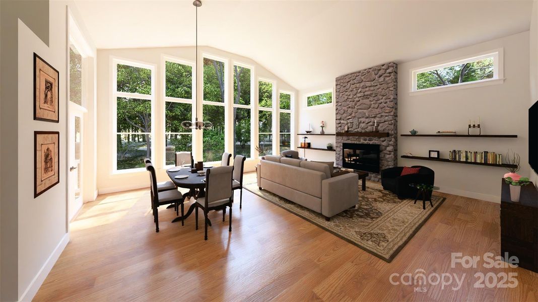 Great room w/fireplace  - rendered