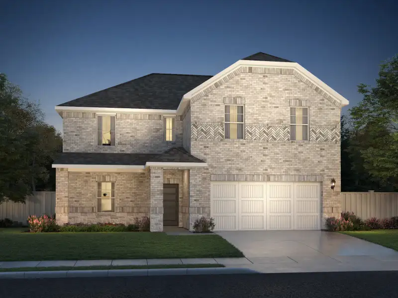 Front exterior of a new home in Lakehaven - Signature Series, Farmersville, TX, highlighting curb appeal (Image 1). Front exterior of a new home in Lakehaven - Signature Series, Farmersville, TX, highlighting curb appeal (Image 1).