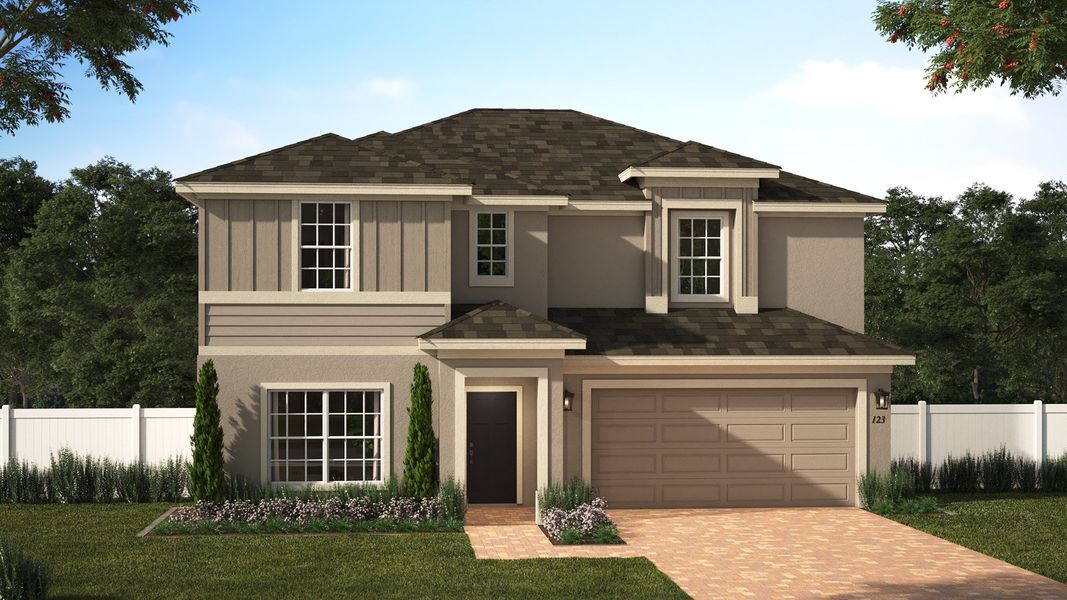 Representative exterior photo of a completed home built from the Newcastle by Risewell Homes in Eagletail Landings, Howey-in-the-Hills, FL (Image 5).