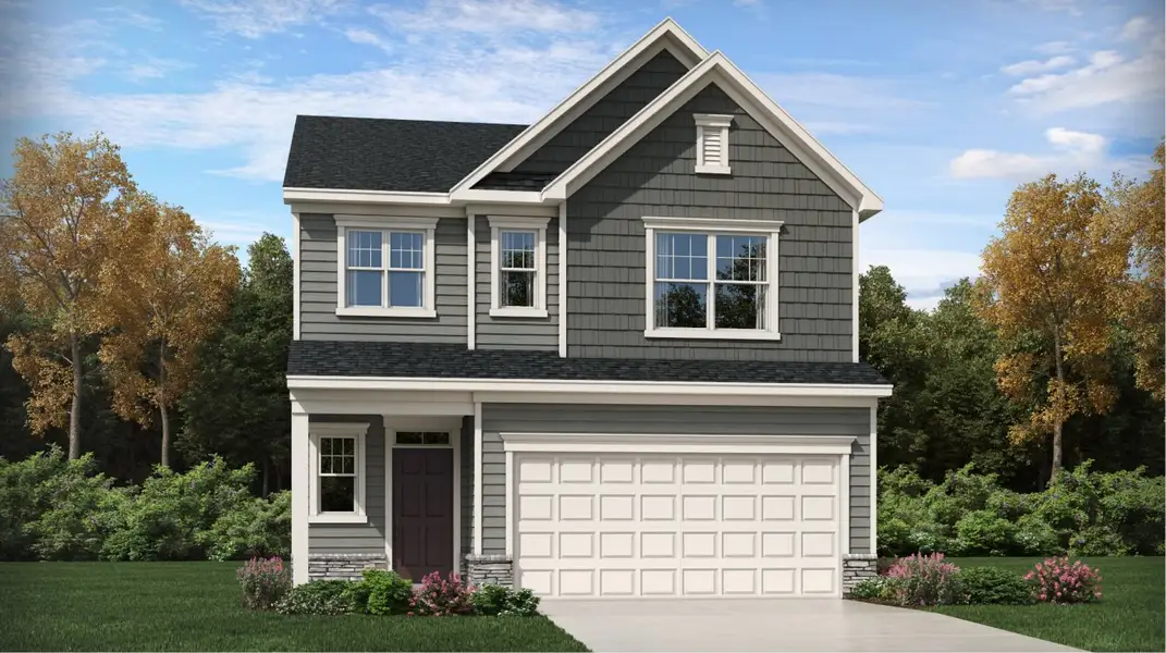 Front exterior of a new home in Triple Crown, Durham, NC, highlighting curb appeal (Image 1). Front exterior of a new home in Triple Crown, Durham, NC, highlighting curb appeal (Image 1).