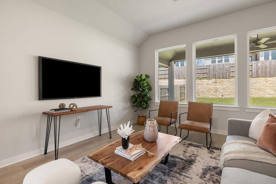 Furnished interior view inside a new home in Park Collection at Lariat, Liberty Hill (Image 10). Furnished interior view inside a new home in Park Collection at Lariat, Liberty Hill (Image 10).