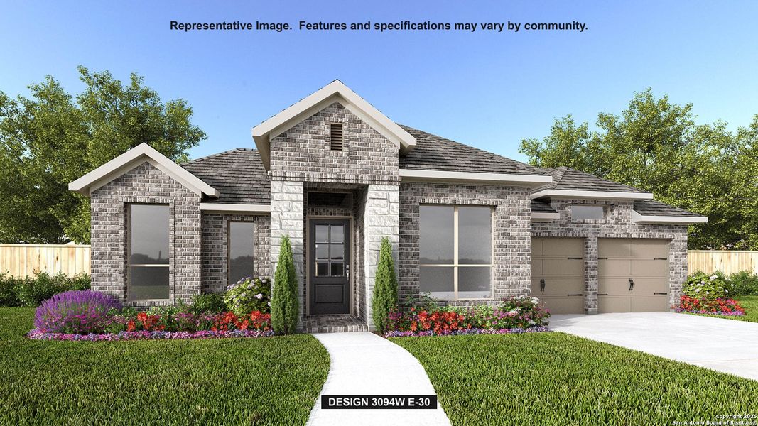 Front exterior of a new home in Kallison Ranch 60', San Antonio, TX, highlighting curb appeal (Image 1).