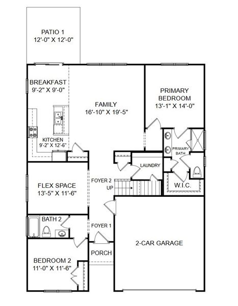 2D floor plan layout for the The Everest by Stanley Martin Homes in Trestle Ridge at Brunswick Forest, Leland, NC (Image 3).