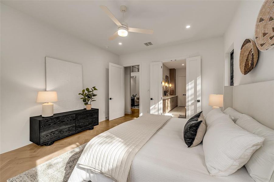 Bedroom featuring recessed lighting and ceiling fan Bedroom featuring recessed lighting and ceiling fan