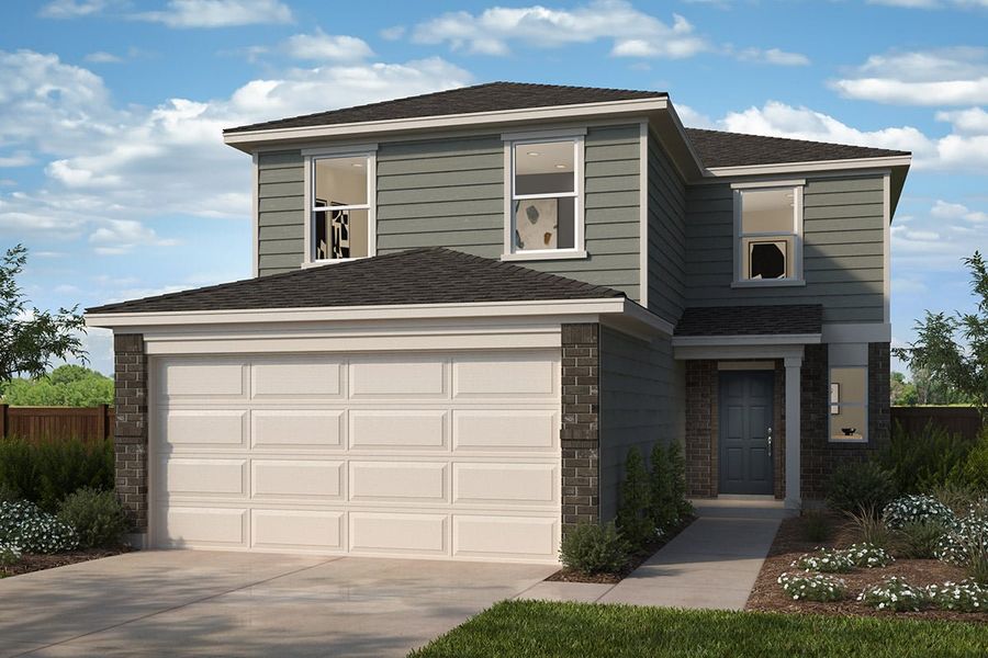 Representative exterior photo of a completed home built from the 2246 by KB Home in Sunset Oaks, Maxwell, TX (Image 3). Representative exterior photo of a completed home built from the 2246 by KB Home in Sunset Oaks, Maxwell, TX (Image 3).