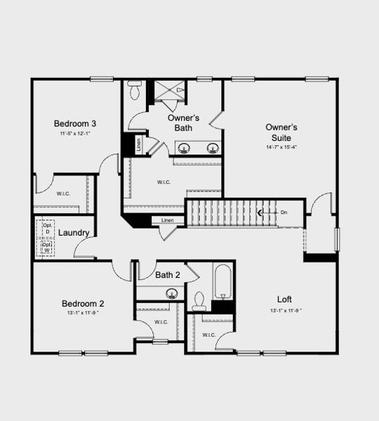 2D floor plan layout for the Andrews by Taylor Morrison in Eagle Trace, Wendell, NC (Image 4).