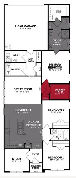 2D floor plan layout of this home in Wildflower Ranch, Justin, TX (Image 2).