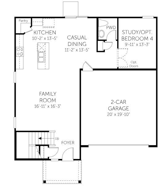 2D floor plan layout for the Wayfare - Single Family Homes by Dream Finders Homes in Enclave at The Settlement, Simpsonville, SC (Image 3).
