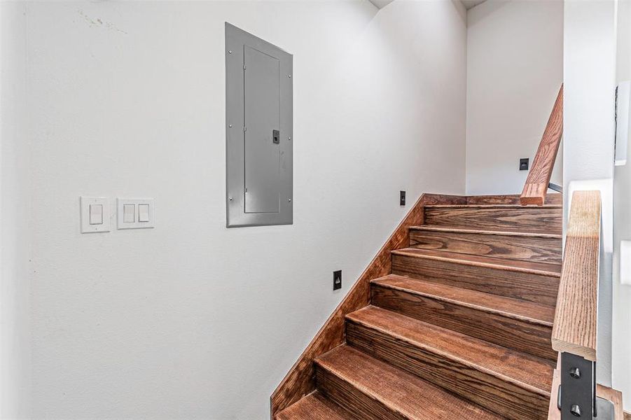 Stairs featuring electric panel