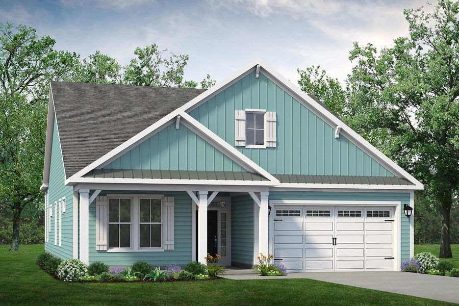 Representative exterior photo of a completed home built from the The Goldenrod by Chesapeake Homes in Waterbridge, Myrtle Beach, SC (Image 2). Representative exterior photo of a completed home built from the The Goldenrod by Chesapeake Homes in Waterbridge, Myrtle Beach, SC (Image 2).