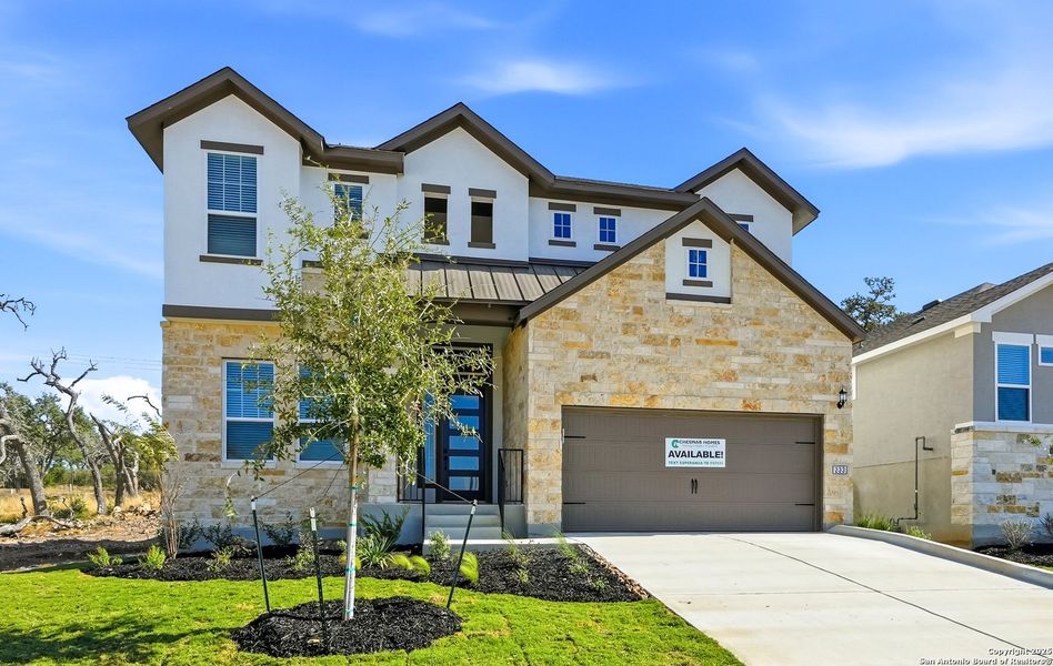 Front exterior of a new home in Esperanza – New Phase Now Selling, Boerne, TX, highlighting curb appeal (Image 26). Front exterior of a new home in Esperanza – New Phase Now Selling, Boerne, TX, highlighting curb appeal (Image 26).