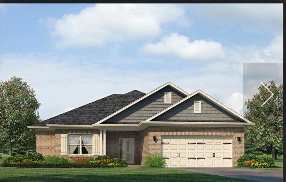 Front exterior of a new home in The Fields of Walnut Creek, Pendergrass, GA, highlighting curb appeal (Image 1). Front exterior of a new home in The Fields of Walnut Creek, Pendergrass, GA, highlighting curb appeal (Image 1).