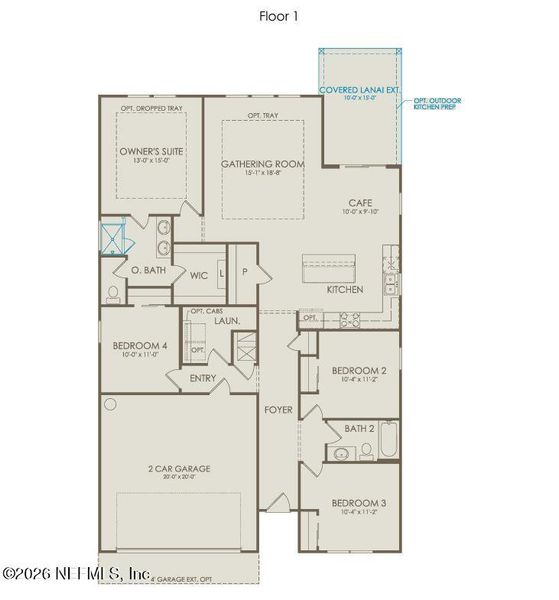 2D floor plan layout of this home in The Landings at Saint Johns, St. Johns, FL (Image 3).