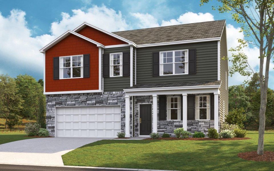 Representative exterior photo of a completed home built from the Hanover by D.R. Horton in Byrd Farms, Dayton, TN (Image 2). Representative exterior photo of a completed home built from the Hanover by D.R. Horton in Byrd Farms, Dayton, TN (Image 2).