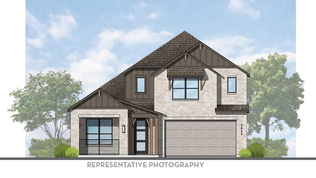 Exterior rendering of this home design in COLTON: 50ft. lots, Todd Mission, TX (Image 1).