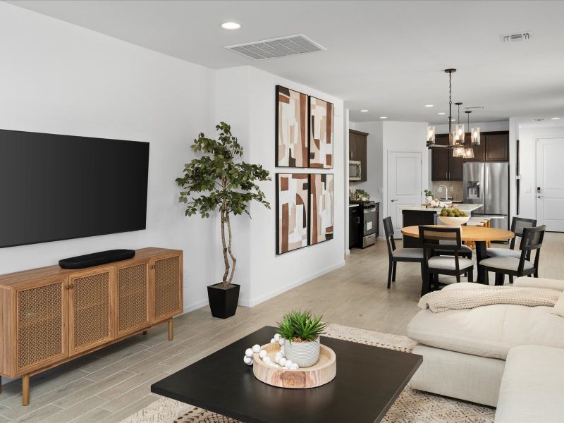 Representative furnished interior of a home built from the Amethyst by Meritage Homes in Las Patrias at Star Valley Phase III - Signature Series, Tucson (Image 4). Representative furnished interior of a home built from the Amethyst by Meritage Homes in Las Patrias at Star Valley Phase III - Signature Series, Tucson (Image 4).
