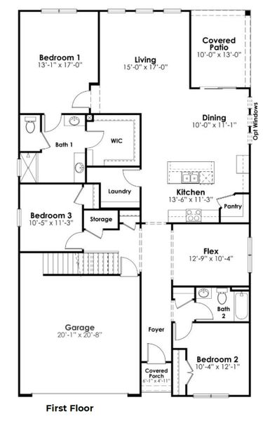2D floor plan layout for the Darby by D.R. Horton in Old Chapin Reserve, Lexington, SC (Image 3).