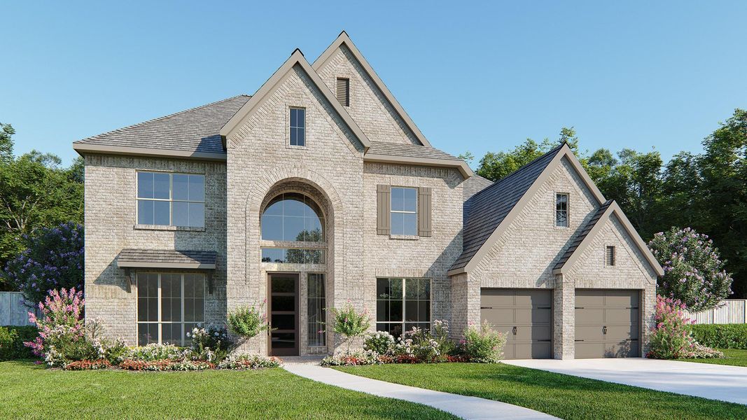 Front exterior of a new home in Jordan Ranch, Fulshear, TX, highlighting curb appeal (Image 1). Front exterior of a new home in Jordan Ranch, Fulshear, TX, highlighting curb appeal (Image 1).