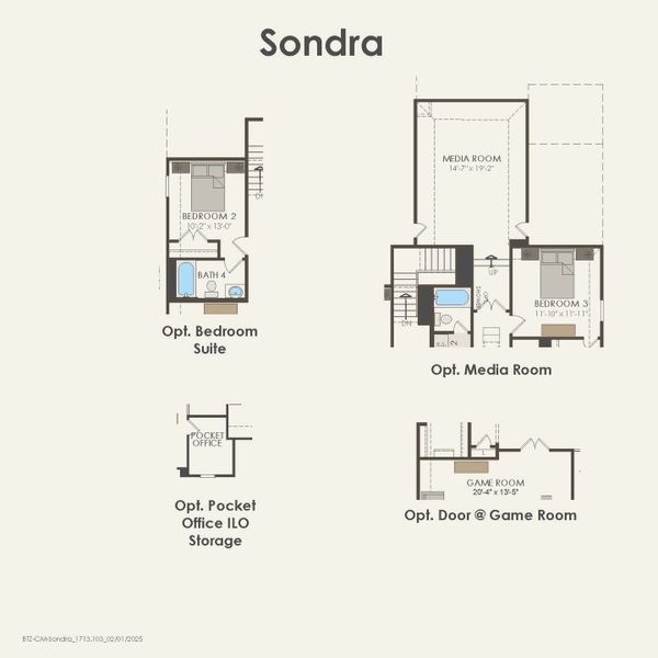 2D floor plan layout for the Sondra by Pulte Homes in Ribbonwood, Aubrey, TX (Image 6).