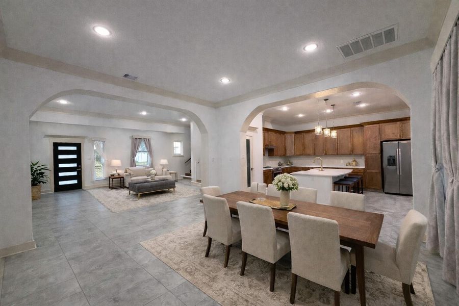 Downstairs living room and dining room comboVirtually staged