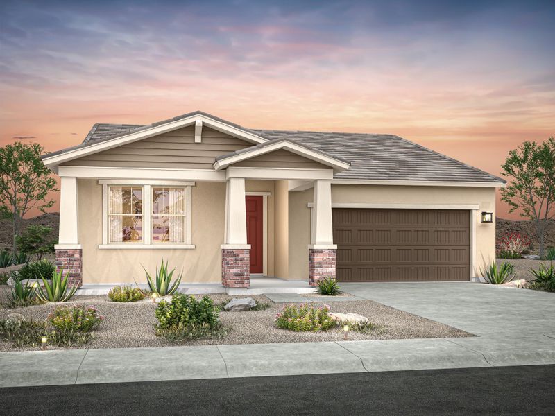 Representative exterior photo of a completed home built from the Flagstaff by William Ryan Homes in Alta Vida at Westpark, Buckeye, AZ (Image 3). Representative exterior photo of a completed home built from the Flagstaff by William Ryan Homes in Alta Vida at Westpark, Buckeye, AZ (Image 3).