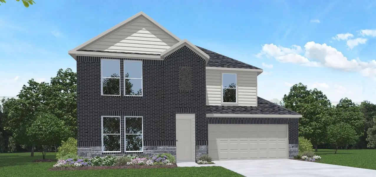 Front exterior of a new home in Silverthorne, Conroe, TX, highlighting curb appeal (Image 1). Front exterior of a new home in Silverthorne, Conroe, TX, highlighting curb appeal (Image 1).