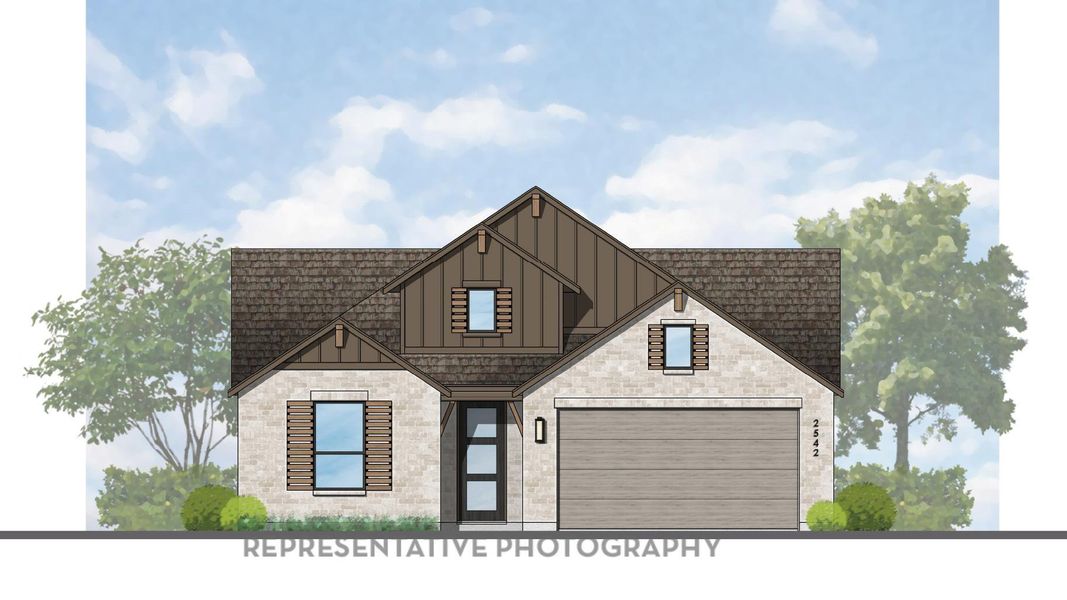 Exterior rendering of this home design in ARTAVIA: 50ft. lots, Conroe, TX (Image 2). Exterior rendering of this home design in ARTAVIA: 50ft. lots, Conroe, TX (Image 2).