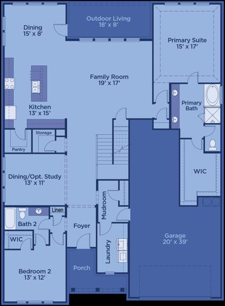 2D floor plan layout for the Grayson by UnionMain Homes in Cambridge Crossing, Celina, TX (Image 5).