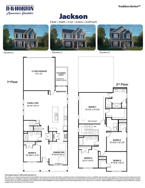 2D floor plan layout for the Jackson by D.R. Horton in Madden West, Fuquay Varina, NC (Image 3).