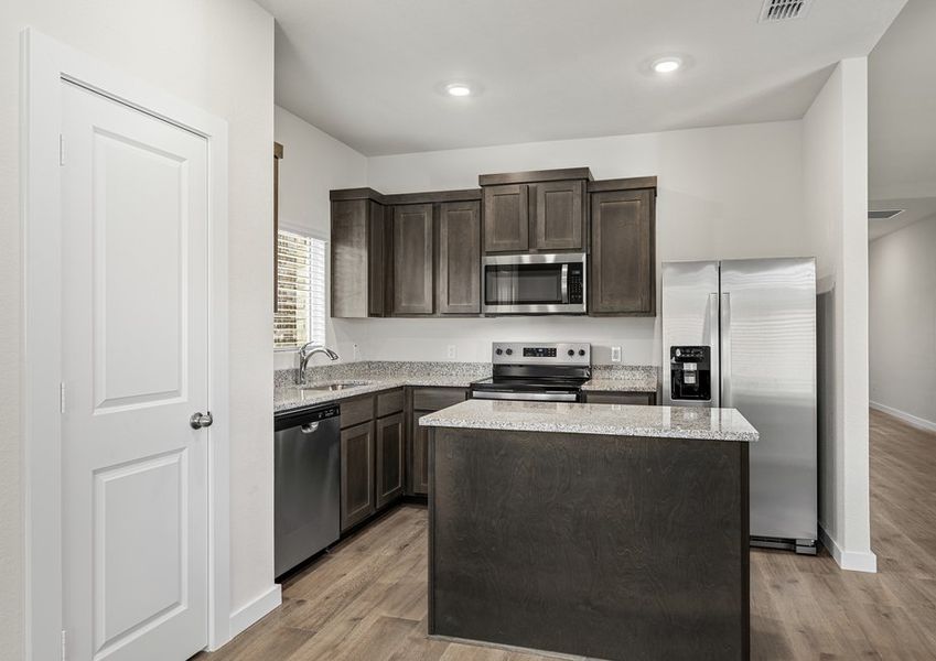 The kitchen has a convenient kitchen island.