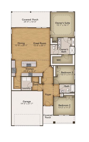 2D floor plan layout for the The Longboard by Chesapeake Homes in Coastal Club of the Carolinas, Calabash, NC (Image 5).