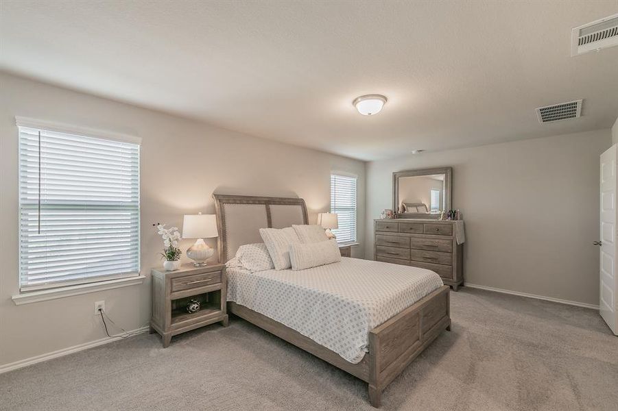 Carpeted bedroom with baseboards