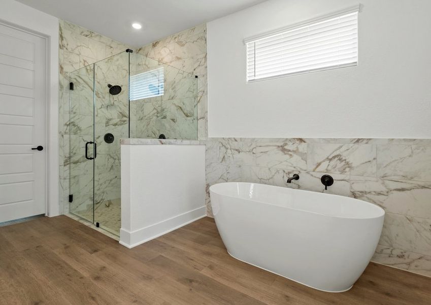 Spa-inspired master bathroom. Spa-inspired master bathroom.