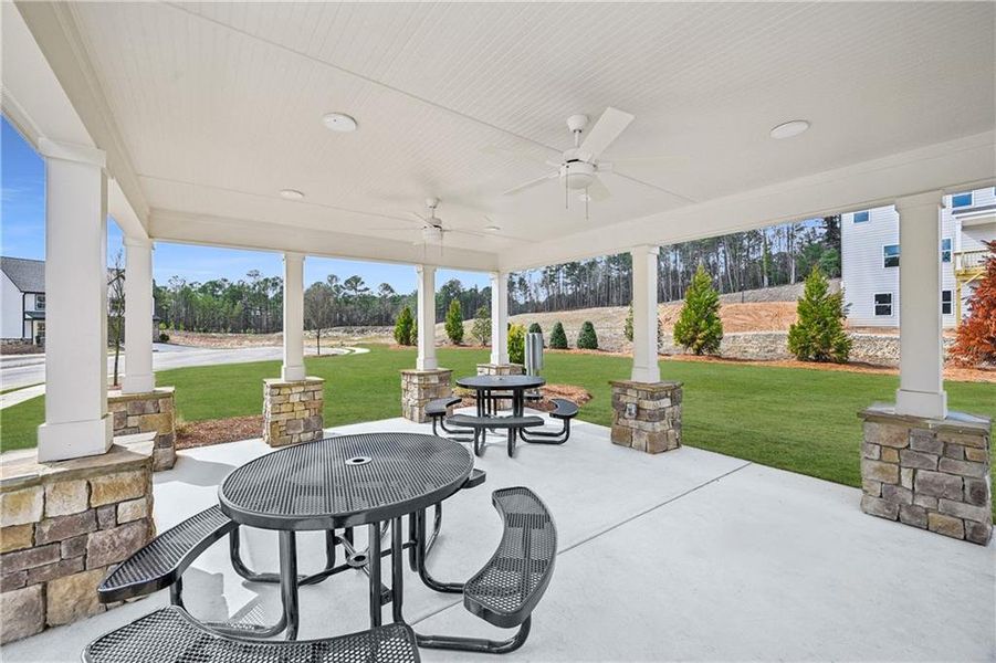 Exterior details and patio area of a home in Arbors at Richland Creek, Buford (Image 23).