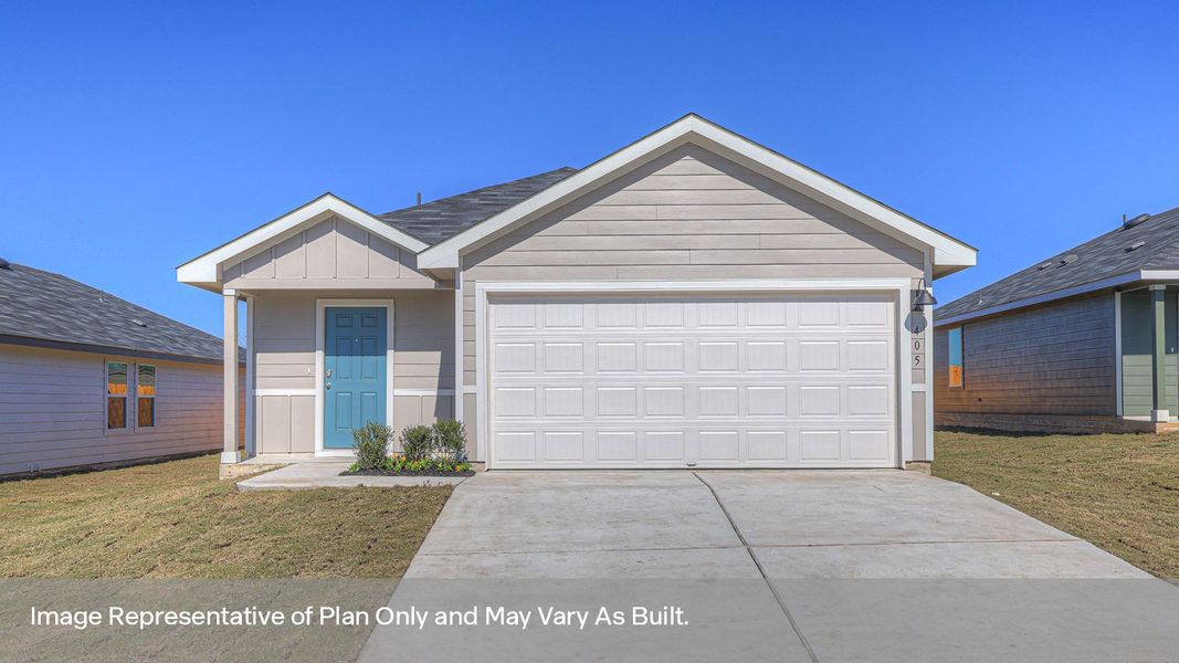 Representative exterior photo of a completed home built from the The Caprock by D.R. Horton in Swenson Heights, Seguin, TX (Image 2). Representative exterior photo of a completed home built from the The Caprock by D.R. Horton in Swenson Heights, Seguin, TX (Image 2).