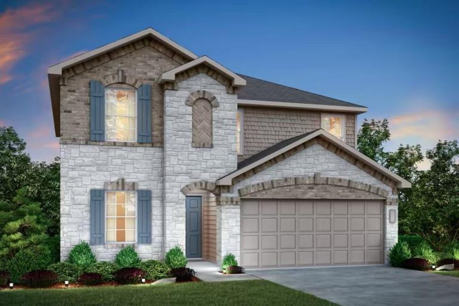 Front exterior of a new home in Mavera, Conroe, TX, highlighting curb appeal (Image 1). Front exterior of a new home in Mavera, Conroe, TX, highlighting curb appeal (Image 1).