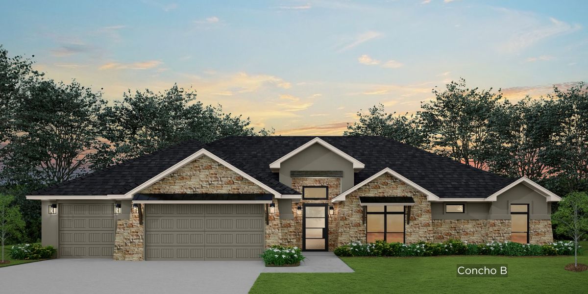 Representative exterior photo of a completed home built from the Concho by Flintrock Builder in Bella Charca, Nolanville, TX (Image 2). Representative exterior photo of a completed home built from the Concho by Flintrock Builder in Bella Charca, Nolanville, TX (Image 2).