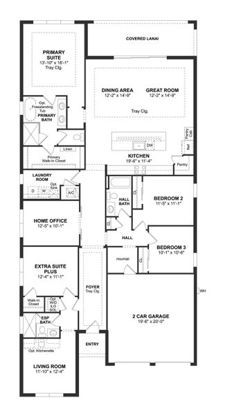 2D floor plan layout for the Tobago II by K. Hovnanian® Homes in Osprey Ranch, Winter Garden, FL (Image 3). 2D floor plan layout for the Tobago II by K. Hovnanian® Homes in Osprey Ranch, Winter Garden, FL (Image 3).