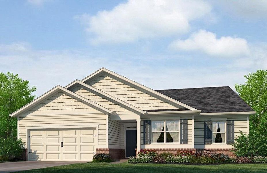 Front exterior of a new home in Lost Creek, Dallas, GA, highlighting curb appeal (Image 1).