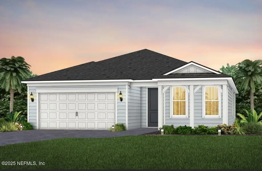 Front exterior of a new home in Del Webb Wildlight, Yulee, FL, highlighting curb appeal (Image 1). Front exterior of a new home in Del Webb Wildlight, Yulee, FL, highlighting curb appeal (Image 1).
