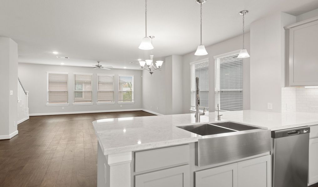 Kitchen overlooks dining area