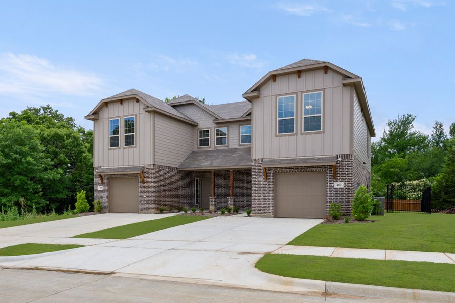 Front exterior of a new home in Eagle Cove, Denton, TX, highlighting curb appeal (Image 2). Front exterior of a new home in Eagle Cove, Denton, TX, highlighting curb appeal (Image 2).