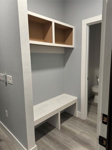 Bench and cubby at entry from garage.