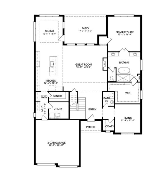 2D floor plan layout for the Llano by Sandlin Homes in Timberbrook, Justin, TX (Image 3).