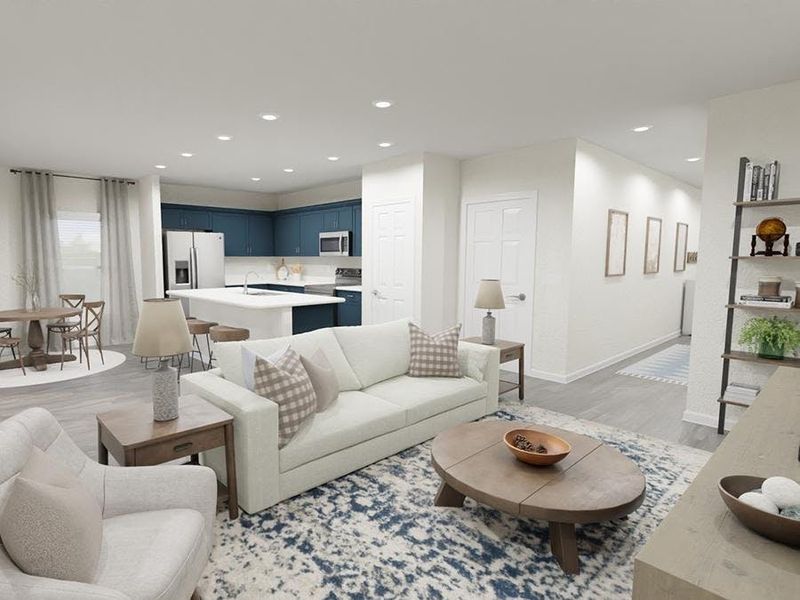 Enjoy a welcoming, open-concept living area - Blakely home plan by Highland Homes