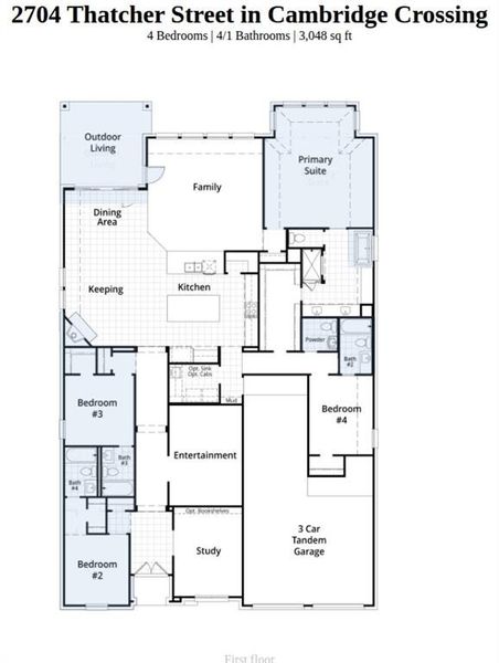 2D floor plan layout of this home in Cambridge Crossing, Celina, TX (Image 4).